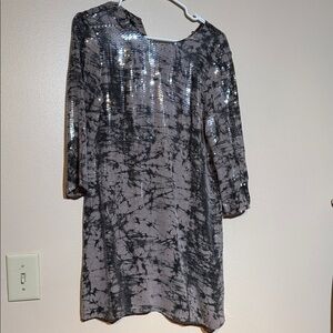 Parker Sequin Black and Gray Tie-Dye Shift Dress